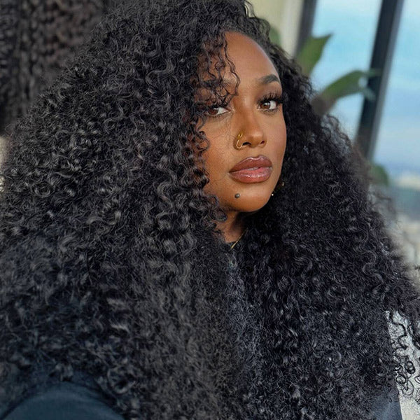 Drawstring Kinky Curly Half Wig Full Machine Made Natural Hairline 250% Density Blend With Natural Hair - Image 6