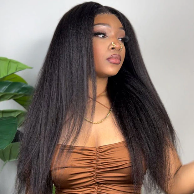 VSHOW Kinky Straight Pre Cut Lace Front Wigs 13x4 13x6 Guleless Human Hair Wigs With Drawstring - Image 4