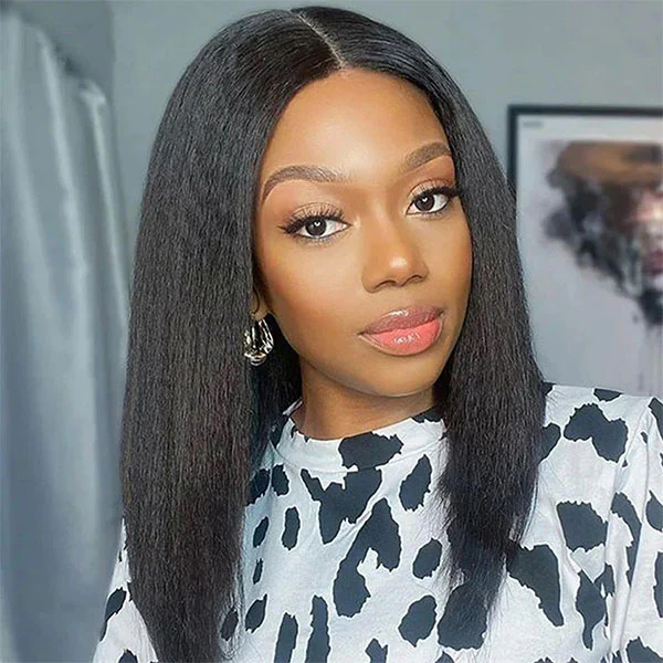 Vshow Bleached Knots Kinky Straight Hair Bob Wig Pre-cut Hd Lace Wear Go Glueless Human Hair Wigs - Image 3