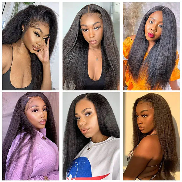 VSHOW 13x4/13x6 Transparent Lace Front Wigs Kinky Straight Hair Natural Black - Image 4