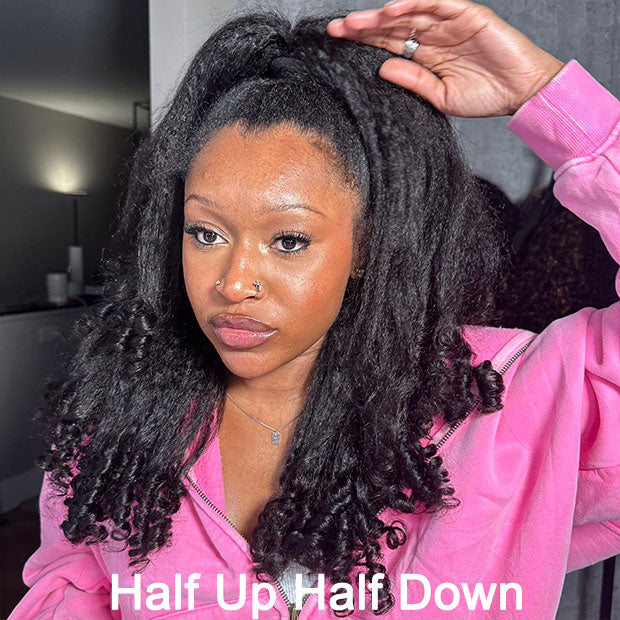 VSHOW Pre Styled Kinky Straight Burmese Curly V Part Human Hair Wigs 250% Density Natural Blend Curly Hair Wigs With Spiral Curls - Image 3