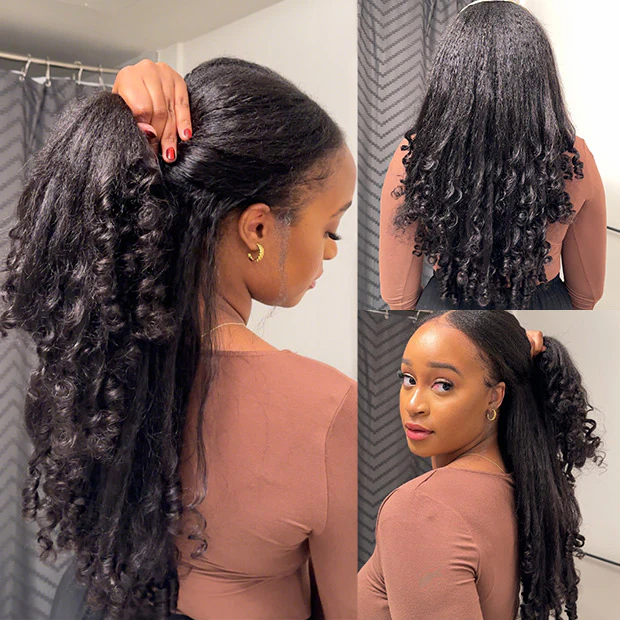 VSHOW Pre Styled Kinky Straight Burmese Curly V Part Human Hair Wigs 250% Density Natural Blend Curly Hair Wigs With Spiral Curls - Image 5