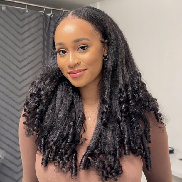 VSHOW Pre Styled Kinky Straight Burmese Curly V Part Human Hair Wigs 250% Density Natural Blend Curly Hair Wigs With Spiral Curls - Image 6