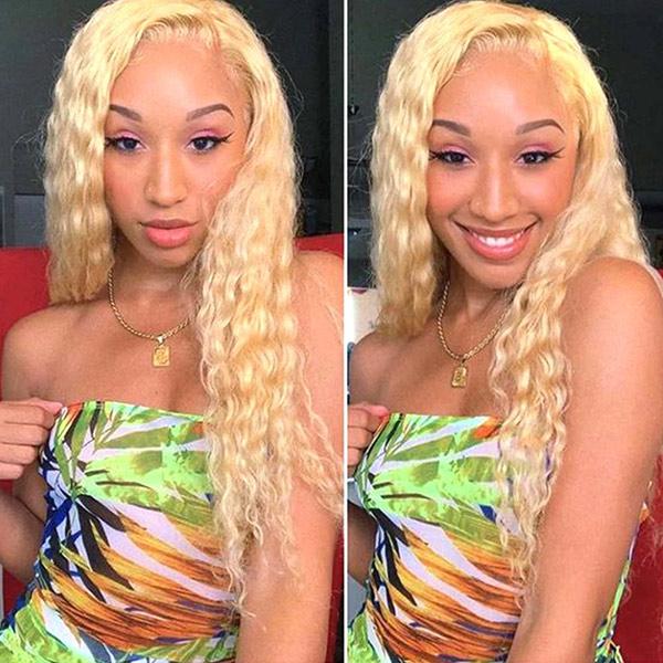 VSHOW Honey Blonde Hair Deep Wave Frontal Wig 613 Blonde Curly Hair Blonde Human Hair Wigs - Image 4