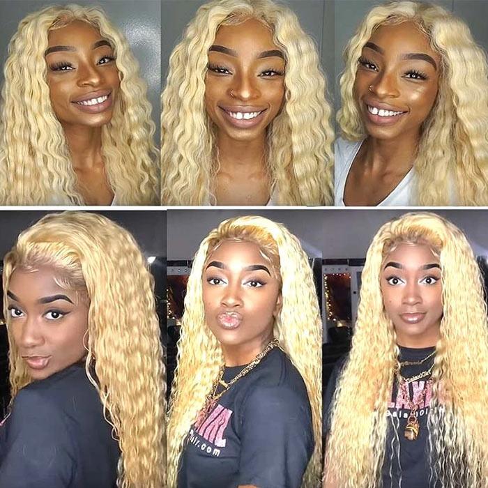 VSHOW Honey Blonde Hair Deep Wave Frontal Wig 613 Blonde Curly Hair Blonde Human Hair Wigs - Image 8