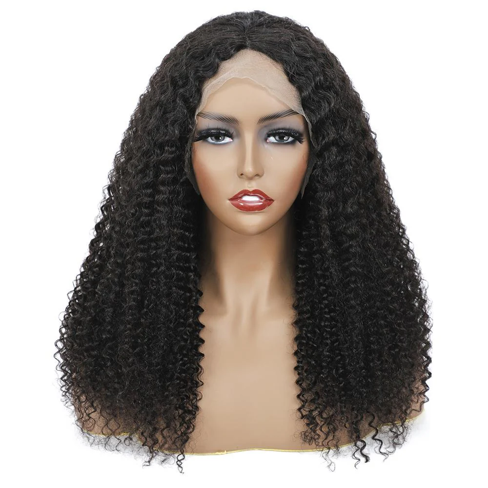 VSHOW HAIR Kinky Curly Lace Part Wig Deep Middle Part 4 Inch Natural Black - Image 3