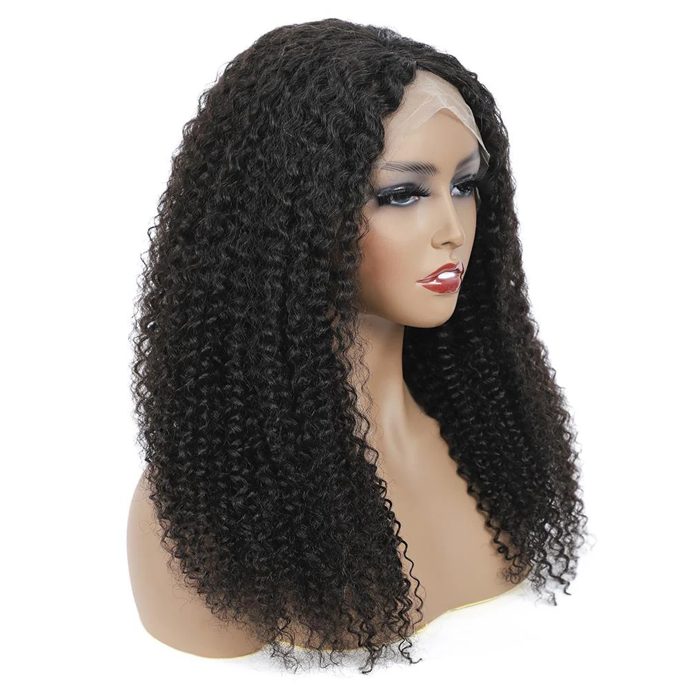 VSHOW HAIR Kinky Curly Lace Part Wig Deep Middle Part 4 Inch Natural Black - Image 5