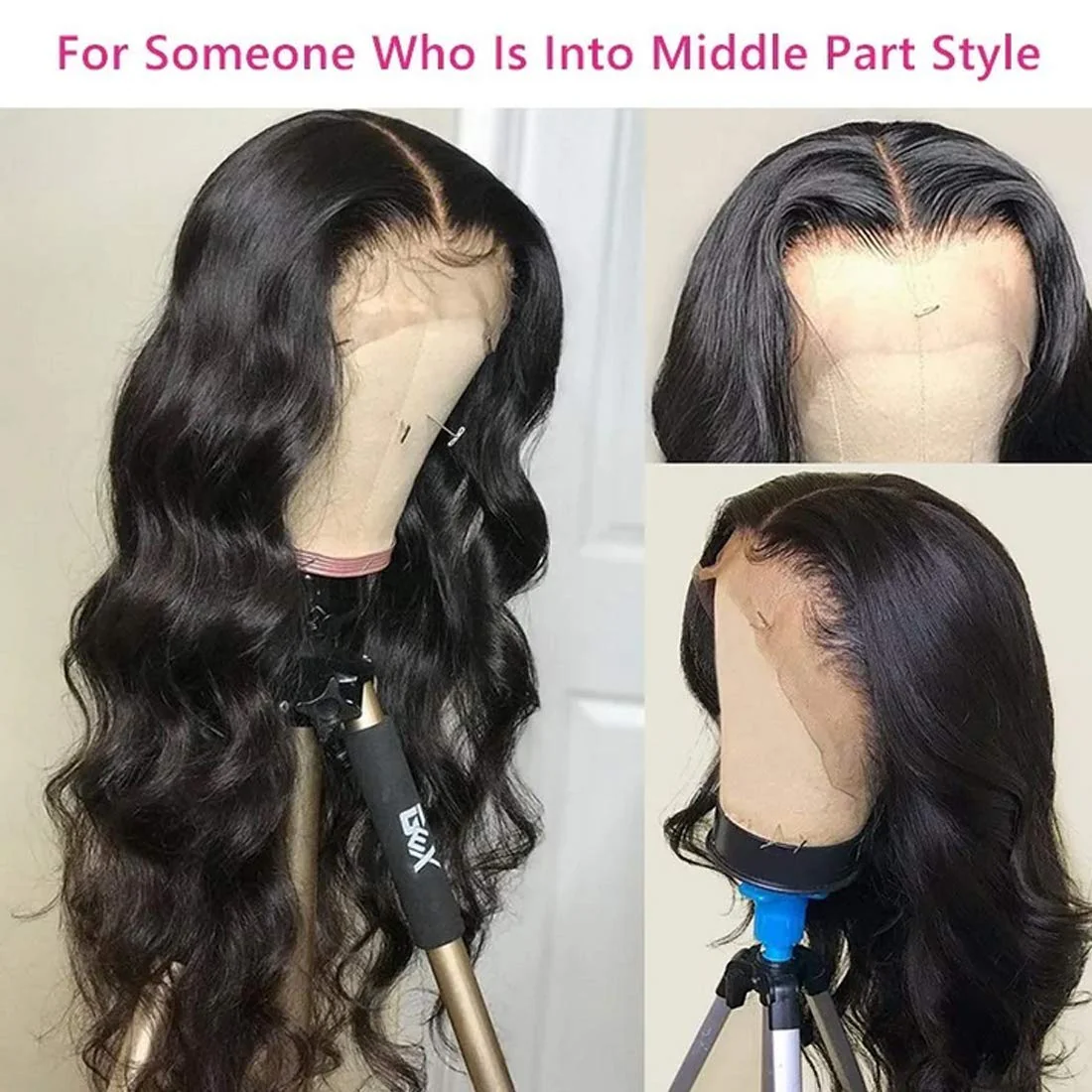 VSHOW Body Wave Lace Part Wig Deep Middle Part 4 Inch Natural Black - Image 3