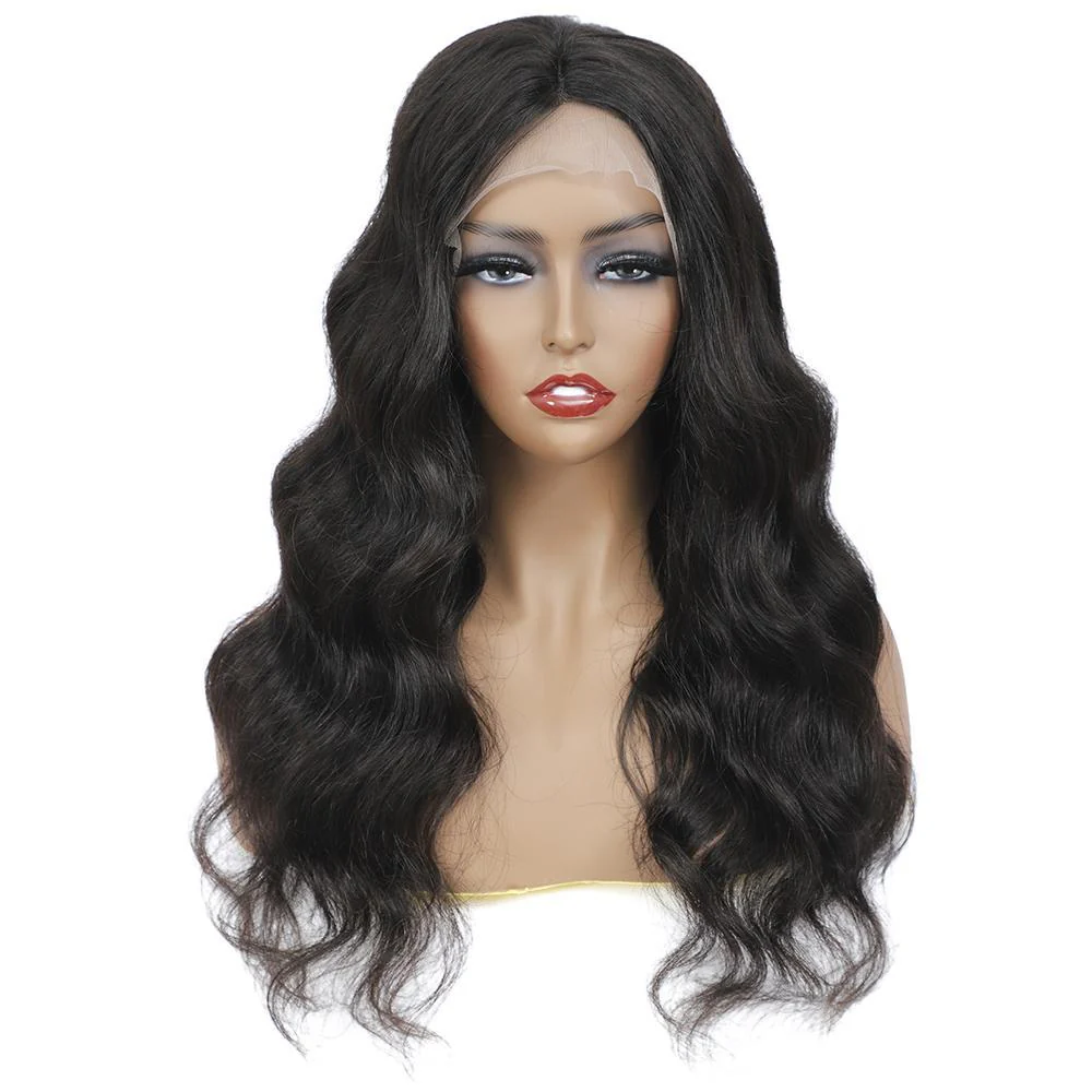 VSHOW Body Wave Lace Part Wig Deep Middle Part 4 Inch Natural Black - Image 4