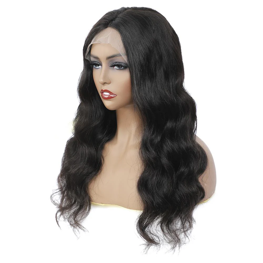 VSHOW Body Wave Lace Part Wig Deep Middle Part 4 Inch Natural Black - Image 5