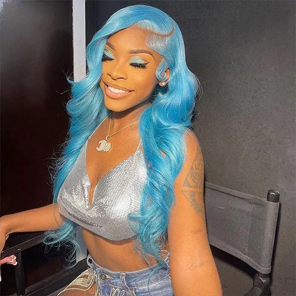 VSHOW Lake Blue Color Straight Hair Lace Front Wigs Real Human Hair Wigs - Image 3