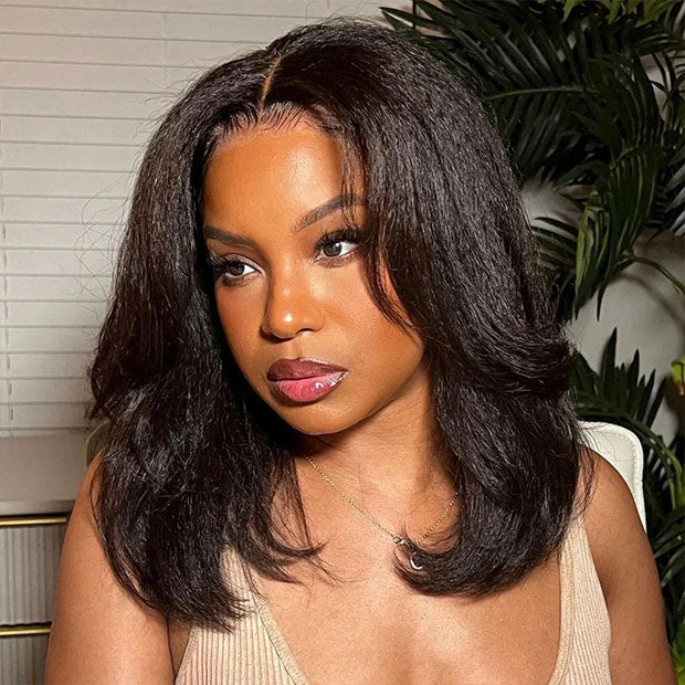 Layered Cut Yaki Straight Hair 9x6 T Part Lace Glueless Human Hair Wigs With Drawstring - Image 10