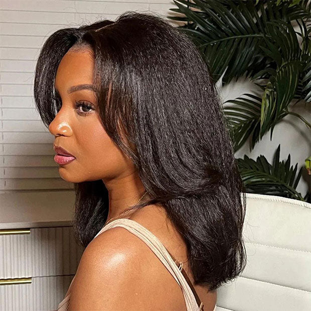 Layered Cut Yaki Straight Hair 9x6 T Part Lace Glueless Human Hair Wigs With Drawstring - Image 8