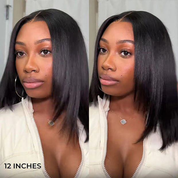 Layered Cut Yaki Straight Hair 9x6 T Part Lace Glueless Human Hair Wigs With Drawstring - Image 9