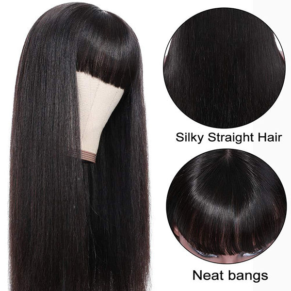 VSHOW Human Hair Wigs Straight Human Hair None Lace Wigs with Bangs - Image 3