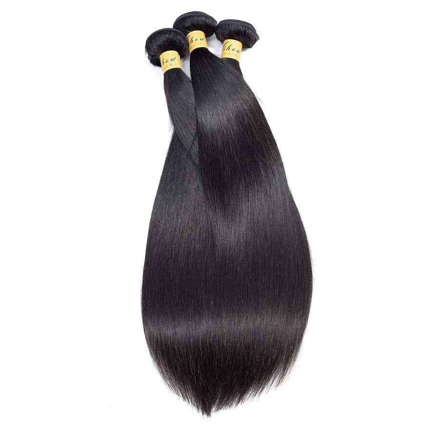 VSHOW HAIR Premium 9A Indian Human Virgin Hair Straight 3 Bundles with Pre Plucked Closure Deal Natural Black - Image 7