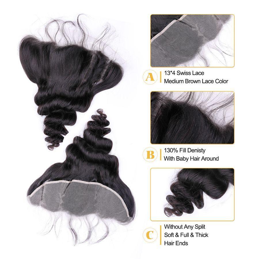 VSHOW HAIR 100% Virgin Human Hair Loose Wave 13x4 Lace Frontal Natural Black - Image 3