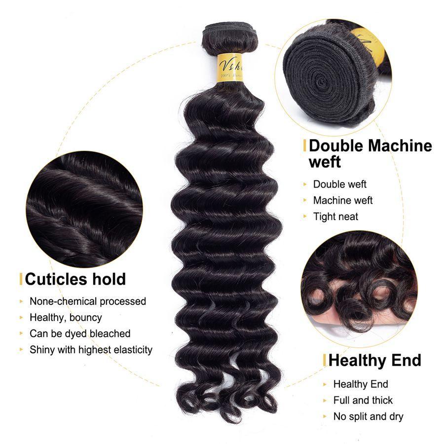 VSHOW HAIR Premium 9A Malaysian Human Virgin Hair Loose Deep Wave 3 Bundles with Pre Plucked Closure Deal Natural Black - Image 6