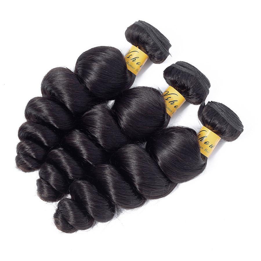 VSHOW HAIR Premium 9A Malaysian Human Virgin Hair Loose Wave 3 Bundles with Pre Plucked 13x4 Frontal Natural Black - Image 4