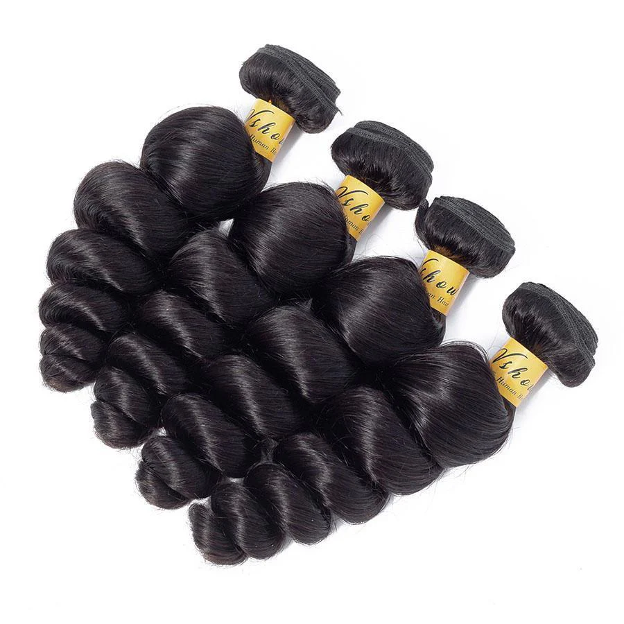 VSHOW HAIR Premium 9A Malaysian Human Virgin Hair Loose Wave 4 Bundles with Pre Plucked Closure Deal Natural Black - Image 3