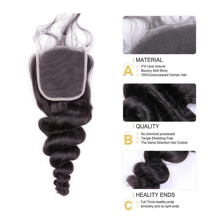 VSHOW HAIR Premium 9A Malaysian Human Virgin Hair Loose Wave 4 Bundles with Pre Plucked Closure Deal Natural Black - Image 6