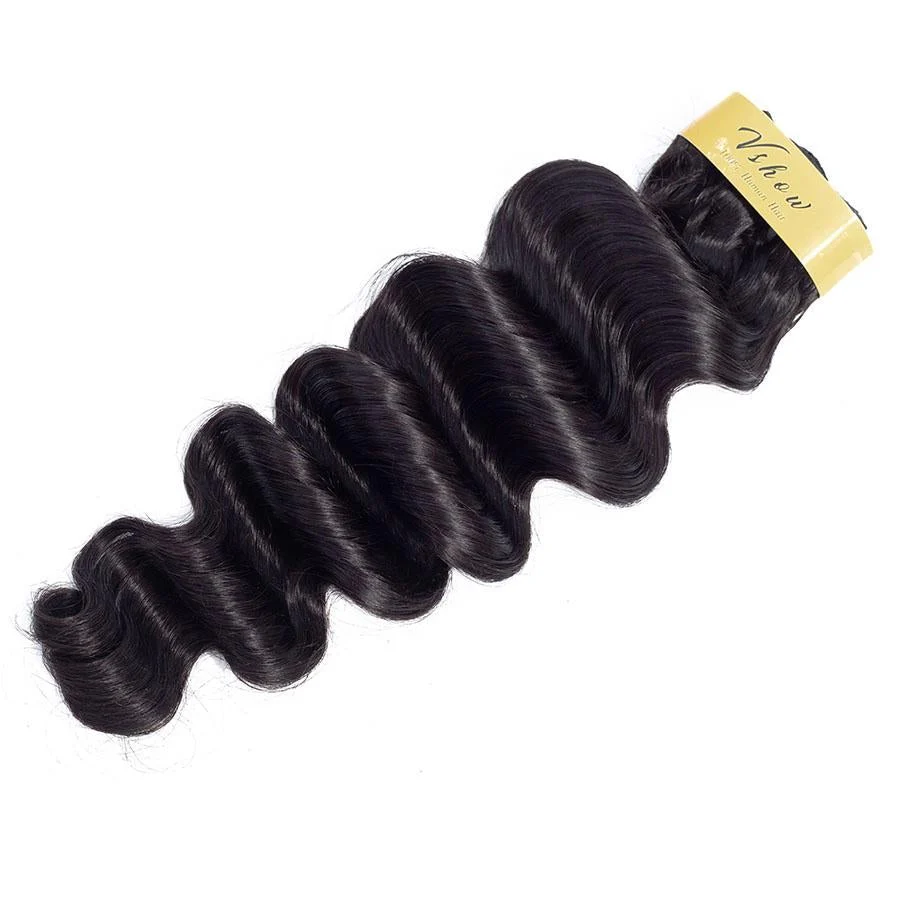 VSHOW HAIR Premium 9A Malaysian Human Virgin Hair Loose Deep Wave Natural Black 4 Bundles Deal - Image 6