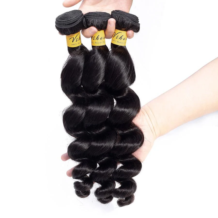 VSHOW HAIR Premium 9A Malaysian Human Virgin Hair Loose Wave Natural Black 3 Bundles Deal - Image 4