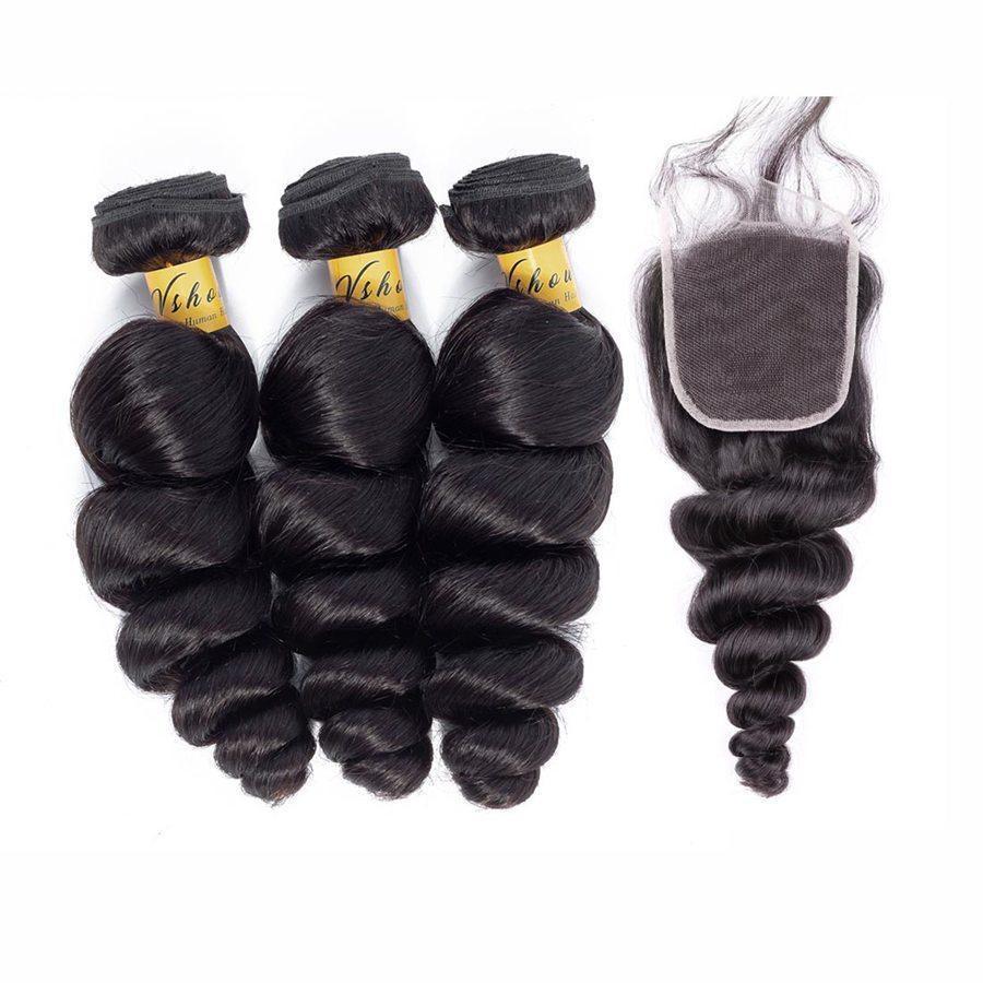 VSHOW HAIR Premium 9A Malaysian Human Virgin Hair Loose Wave 3 Bundles with Pre Plucked Closure Deal Natural Black - Image 3