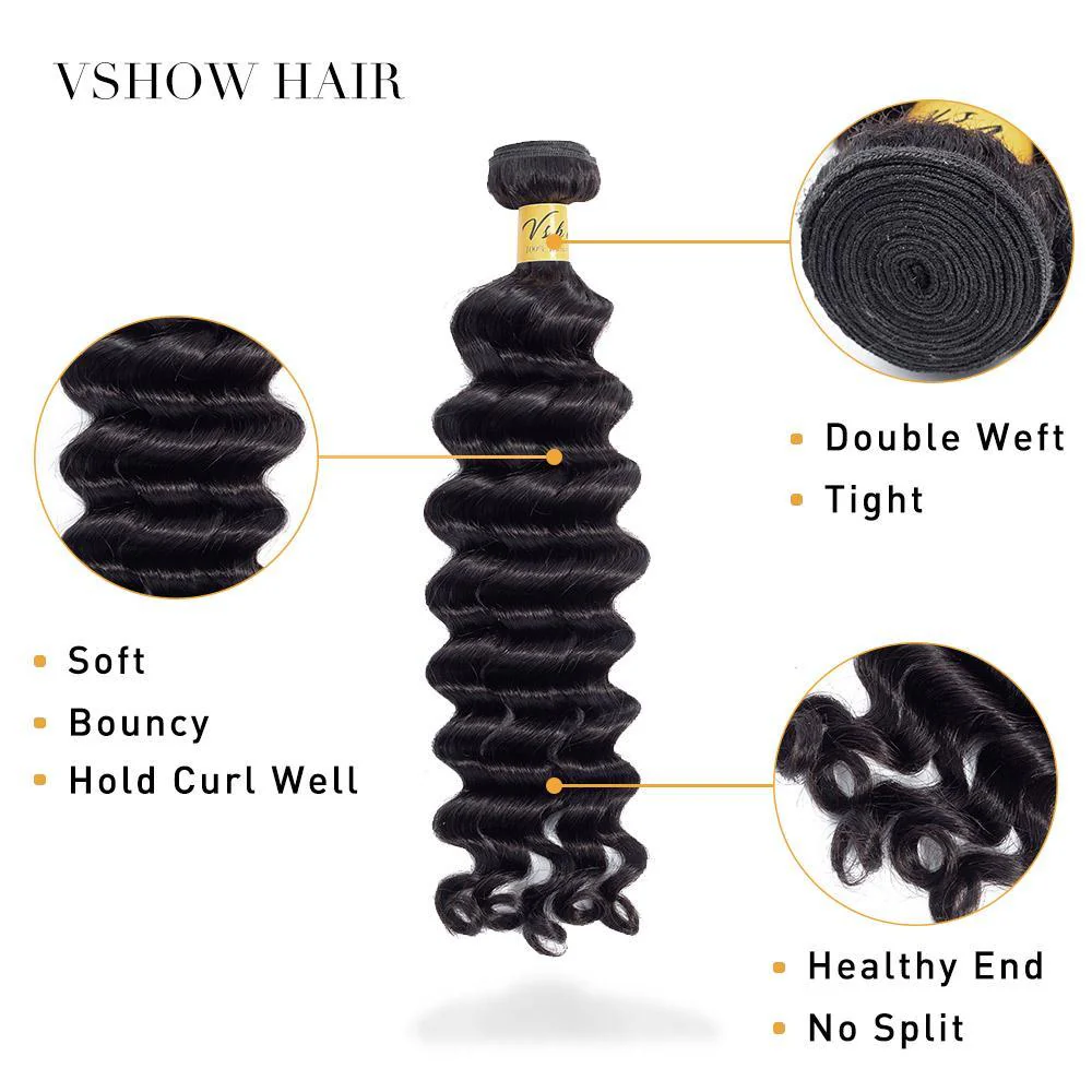 VSHOW HAIR Premium 9A Malaysian Virgin Human Hair Loose Deep Wave 3 or 4 Bundles with Closure Popular Sizes - Image 4