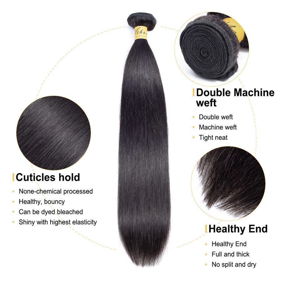 VSHOW HAIR Premium 9A Malaysian Human Virgin Hair Straight 4 Bundles with Pre Plucked Closure Deal Natural Black - Image 8