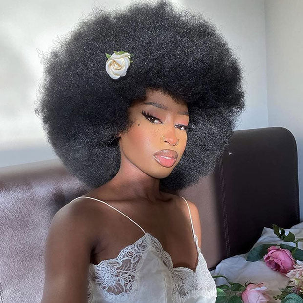 Vshow 70s Bouncy Curly Wigs Afro Curly Wig With Bangs Short Bobcut Fluffy Human Hair Wigs Natural Blend - Image 3