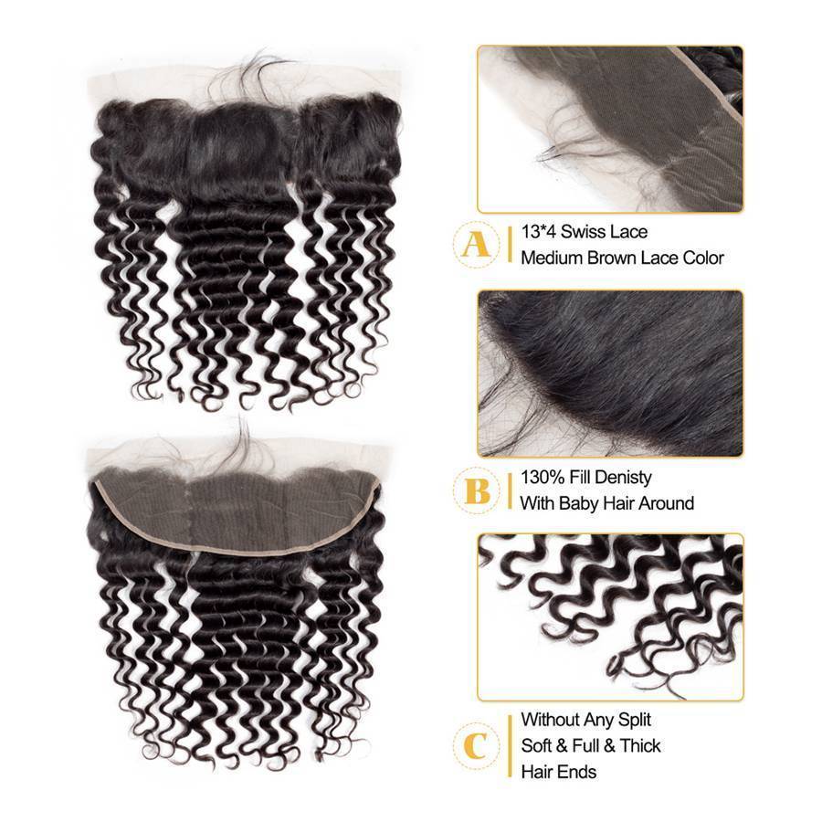 VSHOW HAIR Premium 9A Mongolian Human Virgin Hair Loose Deep Wave 3 Bundles with Pre Plucked 13x4 Frontal Natural Black - Image 6