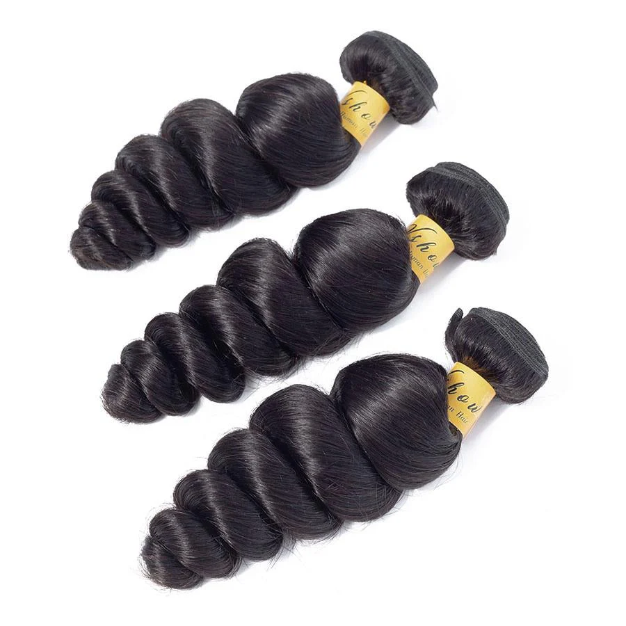 VSHOW HAIR Premium 9A Mongolian Human Virgin Hair Loose Wave Natural Black 3 Bundles Deal - Image 2