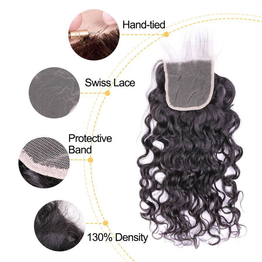 VSHOW HAIR 100% Virgin Human Hair Natural Wave 4x4 Lace Closure Natural Black - Image 4