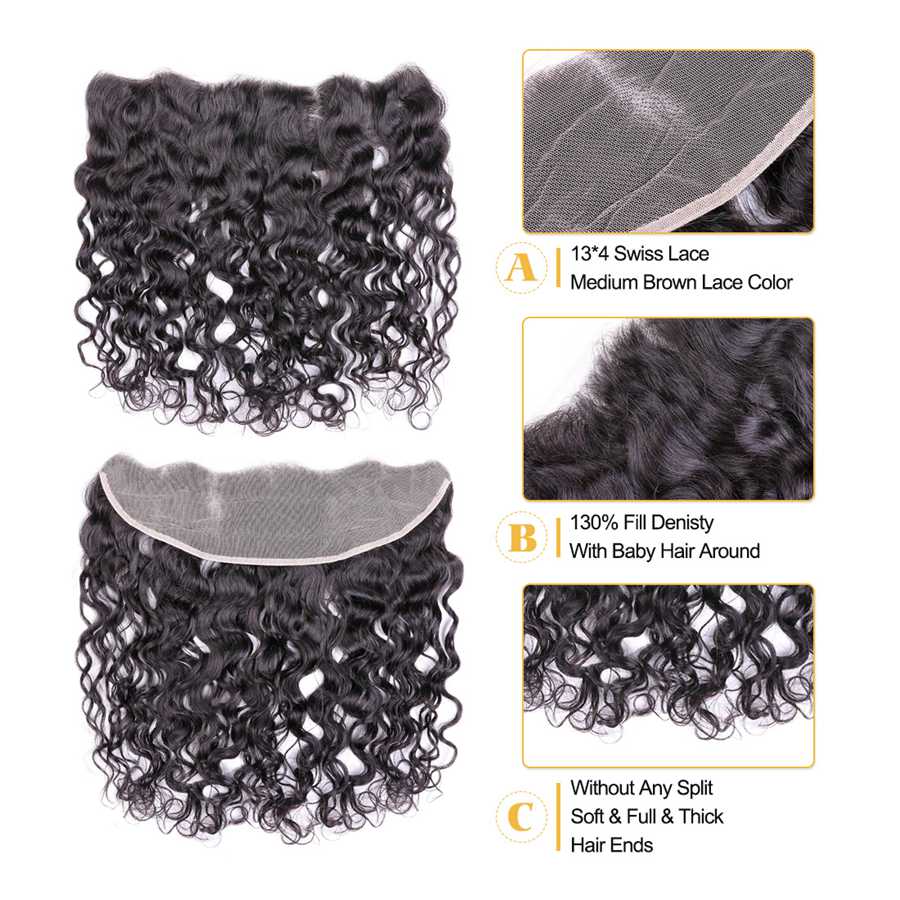 VSHOW HAIR Premium 9A Peruvian Human Virgin Hair Natural Wave 3 Bundles with Pre Plucked 13x4 Frontal Natural Black - Image 6