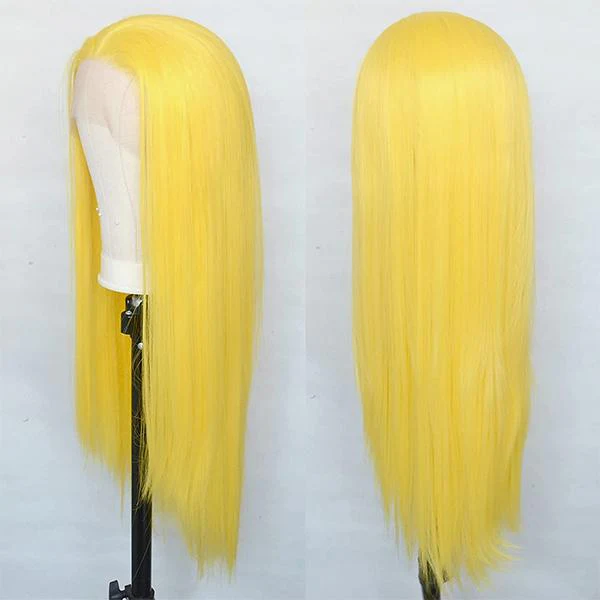 VSHOW Neon Yellow Hair Straight Human Hair Lace Front Wigs Near Me Golden orange Hair Color - Image 5