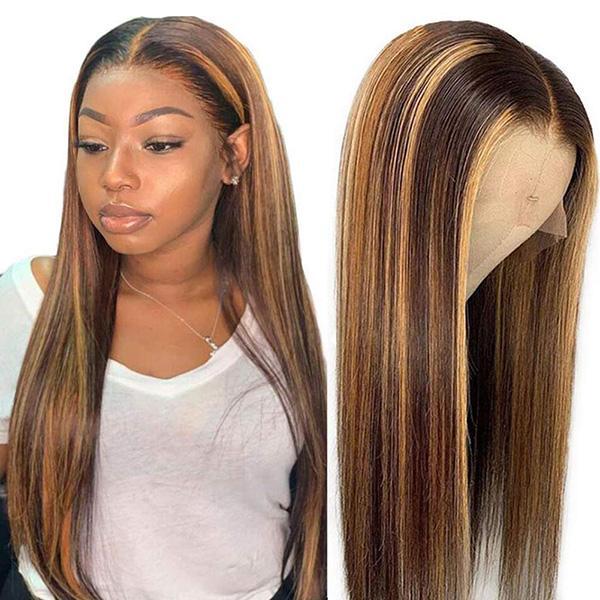 VSHOW HAIR Highlight Wig Brown Colored Human Hair Wigs Ombre Straight Lace Front Wig Highlight Human Hair Wigs - Image 3
