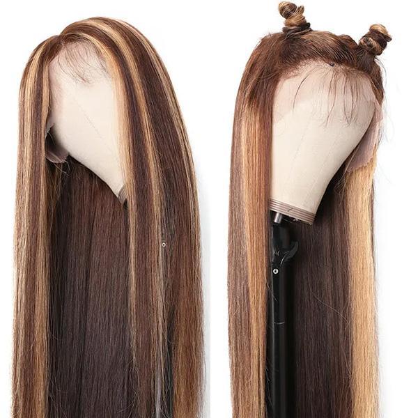 VSHOW HAIR Highlight Wig Brown Colored Human Hair Wigs Ombre Straight Lace Front Wig Highlight Human Hair Wigs - Image 4