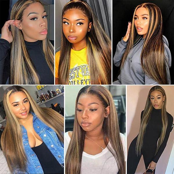 VSHOW HAIR Highlight Wig Brown Colored Human Hair Wigs Ombre Straight Lace Front Wig Highlight Human Hair Wigs - Image 5