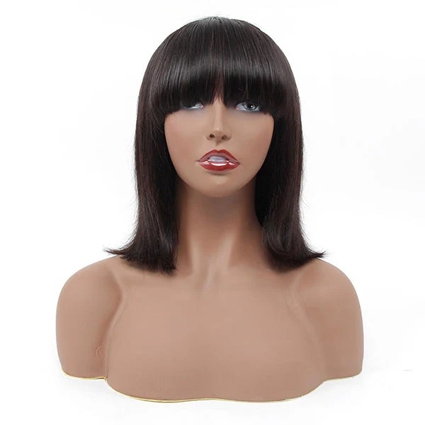 VSHOW HAIR Bob Straight Human Hair Wigs with Bangs Natural Black - Image 3