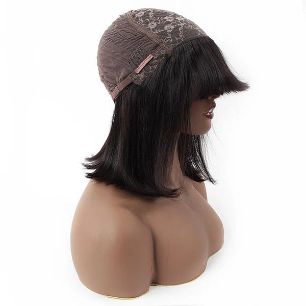 VSHOW HAIR Bob Straight Human Hair Wigs with Bangs Natural Black - Image 4