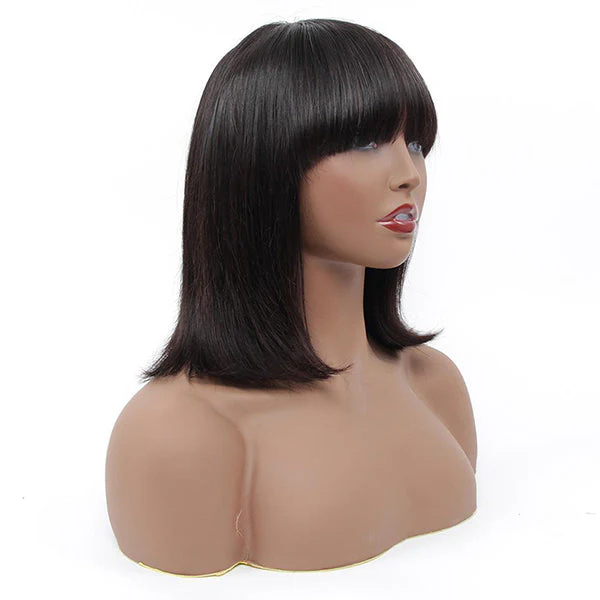 VSHOW HAIR Bob Straight Human Hair Wigs with Bangs Natural Black - Image 6