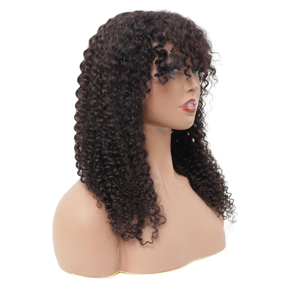 VSHOW Mongolian Kinky Curly Natural Look Human Hair None Lace Wigs with Bangs - Image 3