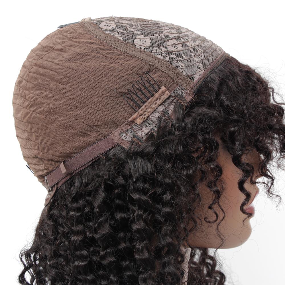 VSHOW Mongolian Kinky Curly Natural Look Human Hair None Lace Wigs with Bangs - Image 7