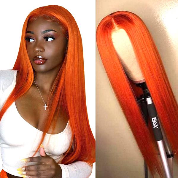 VSHOW Burnt Orange Hair Color Lace Front Wigs Straight Hair Styles Shoulder Length Hair Straight - Image 2