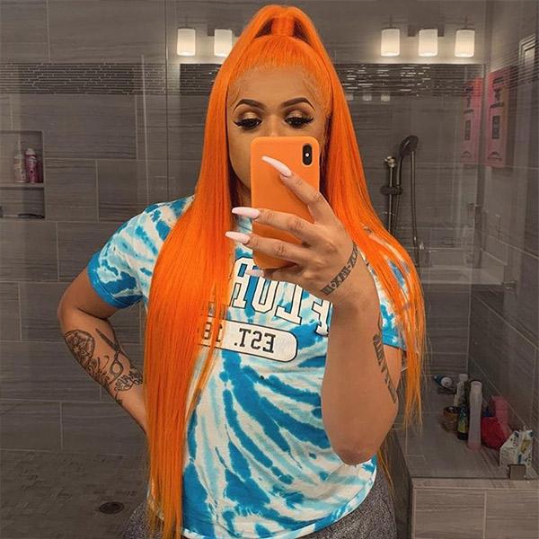 VSHOW Burnt Orange Hair Color Lace Front Wigs Straight Hair Styles Shoulder Length Hair Straight - Image 3