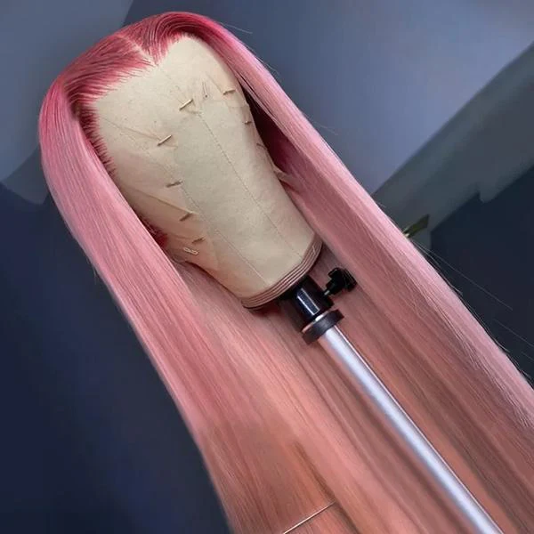 VSHOW Light Pink Hair Anime Girl Long Straight Hair Lace Front Wigs Peach Pink Hair Cosplay Wigs - Image 4