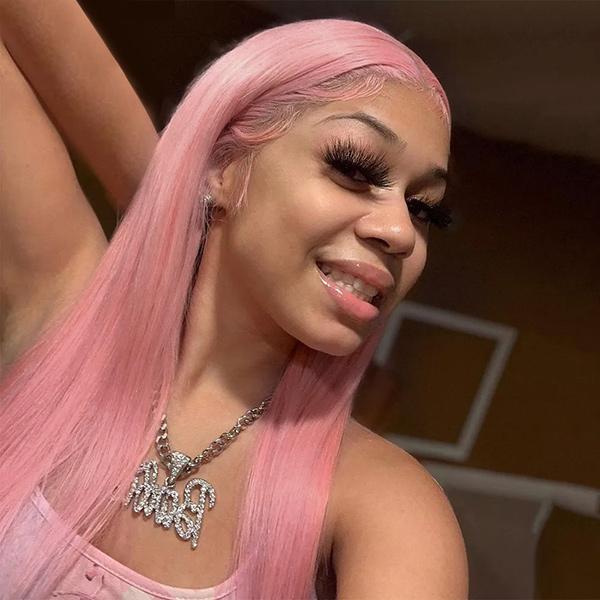VSHOW Light Pink Hair Anime Girl Long Straight Hair Lace Front Wigs Peach Pink Hair Cosplay Wigs - Image 5
