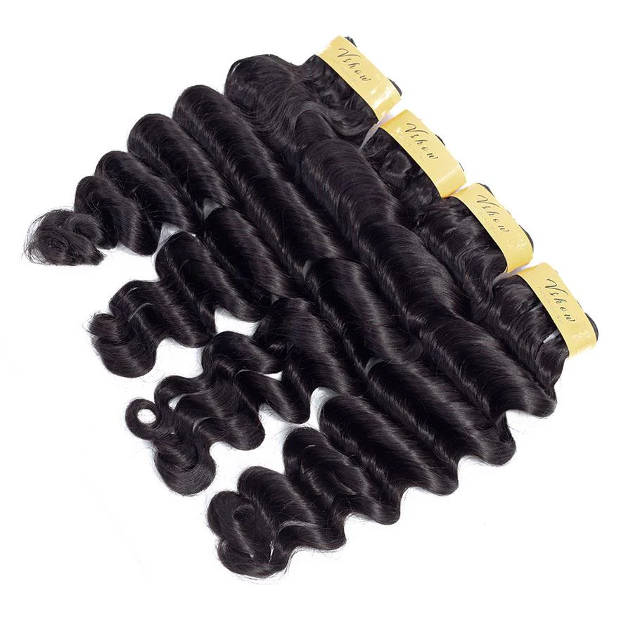 VSHOW HAIR Premium 9A Peruvian Human Virgin Hair Loose Deep Wave 4 Bundles with Pre Plucked Closure Deal Natural Black - Image 5