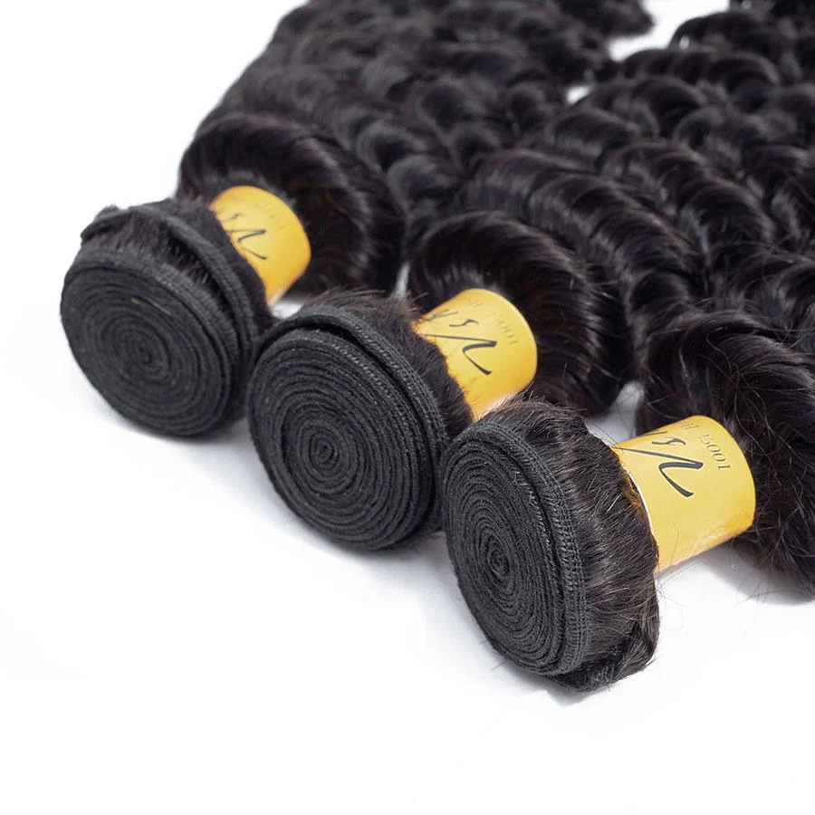 VSHOW HAIR Premium 9A Peruvian Human Virgin Hair Deep Wave 3 Bundles with Pre Plucked Closure Deal Natural Black - Image 6